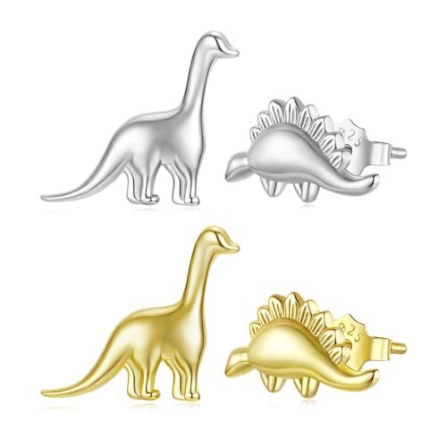 ZUOHUI Asymmetrische Dinosaurier-Ohrstecker aus S925-Sterlingsilber for Damen – hypoallergenes, leichtes Design, galvanisiertes Finish, geeignet for den täglichen Gebrauch und for Verschenken(2 pairs) von ZUOHUI