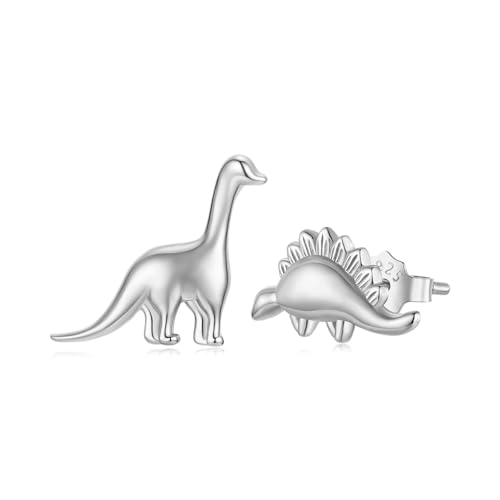 ZUOHUI Asymmetrische Dinosaurier-Ohrstecker aus S925-Sterlingsilber for Damen – hypoallergenes, leichtes Design, galvanisiertes Finish, geeignet for den täglichen Gebrauch und for Verschenken(Silver) von ZUOHUI