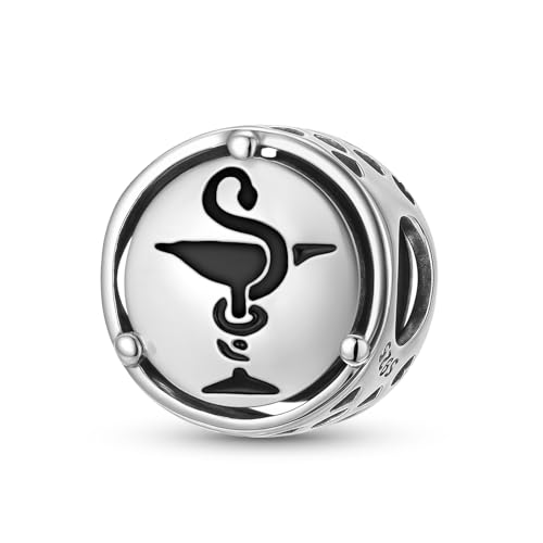 ZUOHUI Charm-Anhänger „Eule der Hygieia“ aus 925er Sterlingsilber – Perle mit medizinischem Symbol for selbstgemachte Armbänder, Halsketten und Schlüsselanhänger | Hypoallergenes Geschenk for Frauen, von ZUOHUI