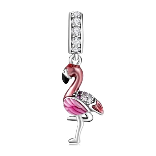 ZUOHUI Charm-Anhänger aus 925er Sterlingsilber mit Flamingo, Dinosaurier, Entlein und Tiermotiv – kompatibel mit Pandora-, Biagi-, Troll- und Chamilia-Armbändern – DIY-Schmuckgeschenk for Schlüsselanh von ZUOHUI