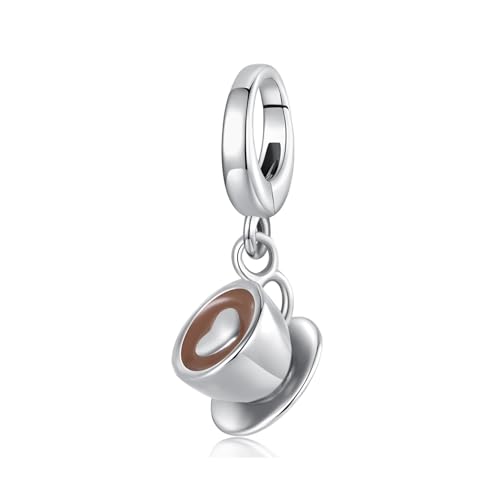 ZUOHUI Charm-Perlen for Damen, S925 Sterlingsilber, Kaffeetasse, kompatibel mit Armbändern und Halsketten von Pandora, Biagi, Troll und Chamilia, Anhänger, DIY-Schmuckherstellung von ZUOHUI