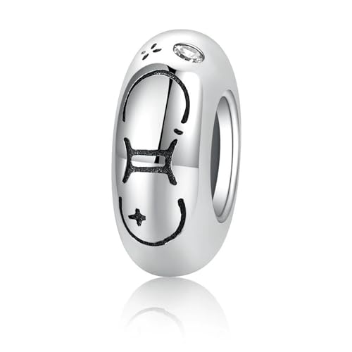 ZUOHUI Charm-Perlen for Damen aus platiniertem S925-Sterlingsilber mit 12 Sternzeichen-Abstandshaltern, kompatibel mit Armbändern und Halsketten von Pandora, Biagi, Troll und Chamilia(Gemini) von ZUOHUI