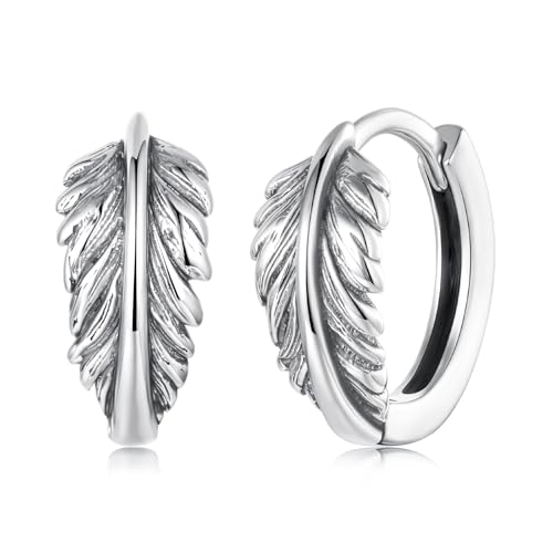ZUOHUI Creolen aus S925er Sterlingsilber mit Blattmotiv for Damen, strukturierte Creolen im Vintage-Stil for den Alltag und abendliche Anlässe ZUOHUI Creolen aus S925er Sterlingsilber mit Blattmotiv for Damen, strukturierte Creolen im Vintage-Stil for den Alltag und abendliche Anlässe von ZUOHUI