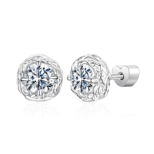 ZUOHUI D-Color Geometrische Ohrstecker mit eisigem Moissanit, 925er Sterlingsilber – Funkelnde Luxusohrringe for Damen | Hypoallergen for den Alltag und formelle Anlässe(2 pairs) von ZUOHUI