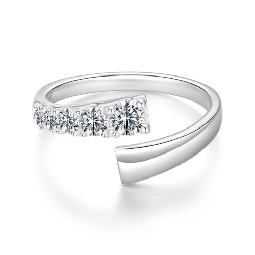 ZUOHUI D-Farbe Moissanit, verstellbarer Stapelring aus S925er Sterlingsilber | Funkelnder geometrischer Ring for Damen und Herren, for den Alltag und Hochzeiten (2,8 g) von ZUOHUI