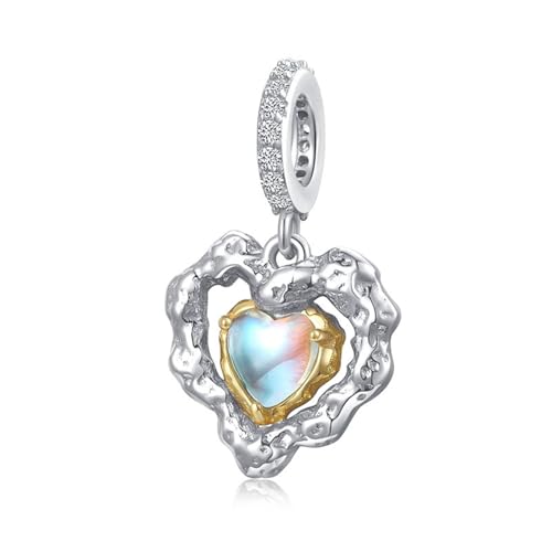 ZUOHUI DIY-Herz-Charm aus 925er Sterlingsilber mit Mondstein for Damen – Mehrzweck-Charms zur Schmuckherstellung for Armbänder, Halsketten und Schlüsselanhänger | Ein aufmerksames Geschenk for Geburts von ZUOHUI