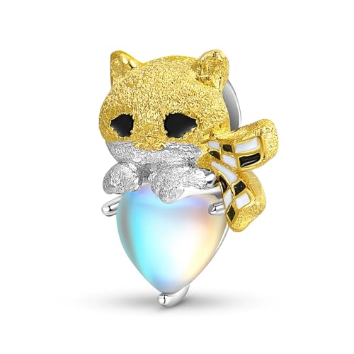 ZUOHUI DIY-Schachbrett-Katzen-Charm aus 925er Sterlingsilber mit Mondstein – Tierschmuck-Perlen for Armbänder und Halsketten | Geschenk for Katzenliebhaber, Geburtstage und Muttertag von ZUOHUI