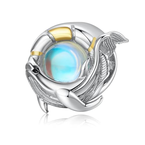 ZUOHUI DIY-Wal-Charm for Damen aus 925er Sterlingsilber mit 14-karätiger Vergoldung und Mondstein – Mehrzweck-Perle zur Schmuckherstellung for Armbänder | Einzigartiges Geschenk for Geburtstage, Mutte von ZUOHUI
