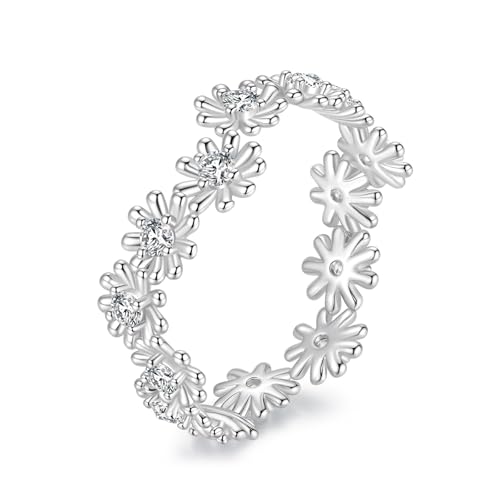 ZUOHUI Daisy Moissanit Ring for Damen | Verstellbares Band aus S925 Sterlingsilber & floraler Stapelring | Schmuckgeschenke for Hochzeit, Jahrestag und Alltag(6) von ZUOHUI