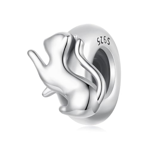 ZUOHUI Damen-Charm-Perlen aus S925-Sterlingsilber mit Katzenmotiv, Silikon, kompatibel mit Armbändern und Halsketten von Pandora, Biagi, Troll und Chamilia von ZUOHUI