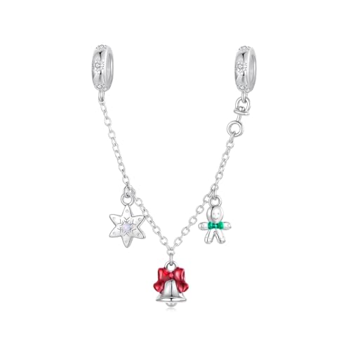 ZUOHUI Damen-Charm-Perlen aus S925 Sterlingsilber mit Weihnachtsglocke, Schneeflocke und Lebkuchenmann, Positionierungs-Sicherheitskette, kompatibel mit Pandora-Armbändern und -Halsketten ZUOHUI Damen-Charm-Perlen aus S925 Sterlingsilber mit Weihnachtsglocke, Schneeflocke und Lebkuchenmann, Positionierungs-Sicherheitskette, kompatibel mit Pandora-Armbändern und -Halsketten von ZUOHUI