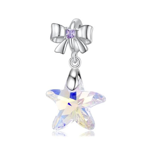 ZUOHUI Damen-Charm-Perlen mit Fliege und Laser-Seestern aus S925er Sterlingsilber, kompatibel mit Armbändern und Halsketten von Pandora, Biagi, Troll und Chamilia, Anhänger, DIY-Schmuckherstellung von ZUOHUI