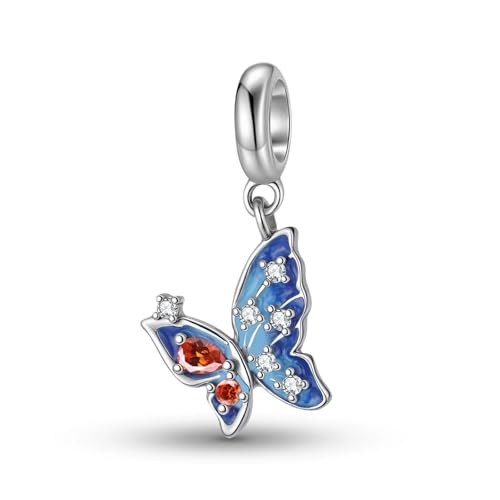 ZUOHUI Damen-Charms aus S925er Sterlingsilber mit blauen Farbverläufen und fliegenden Schmetterlingen for Armbänder und Halsketten von Pandora, Biagi oder Chamilia von ZUOHUI