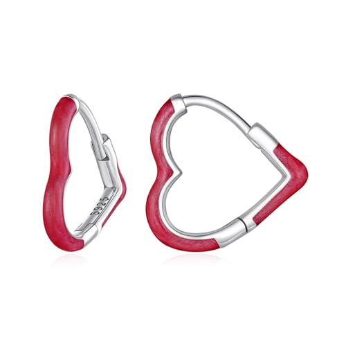 ZUOHUI Funkelnde Ohrstecker in Herzform aus S925 Sterlingsilber for Damen, hypoallergenes geometrisches Design for den Alltag, for Pendeln und for Partys(Rot) von ZUOHUI