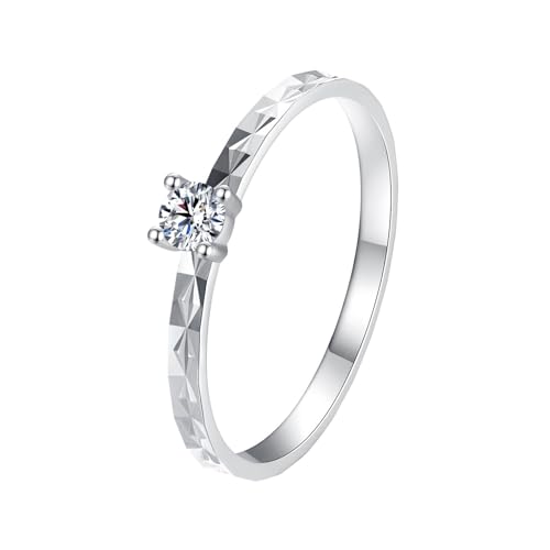 ZUOHUI Glänzender Moissanit-Solitärring aus 925er Sterlingsilber mit Milgrain-Verzierung – Stapelbarer Ring for Damen | Hochzeits-, Verlobungs- und Jubiläumsringe (Größe 6/7/8 US)(8) von ZUOHUI