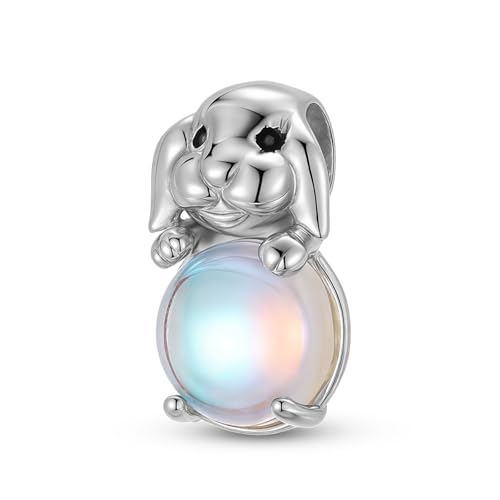 ZUOHUI Hasen-Charm aus S925-Sterlingsilber mit Mondstein – bezaubernder Tierschmuck for selbstgemachte Armbänder, Halsketten und Geschenke (Frauen, Teenager, Mutter-Tochter) von ZUOHUI