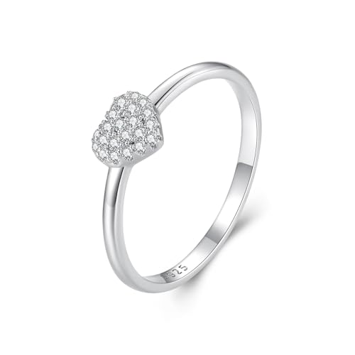 ZUOHUI Herzförmiger Moissanit-Ring aus 925er Sterlingsilber – stapelbarer Ehering for Frauen | Romantischer Verlobungsring, Jubiläumsgeschenk (Größen 6–8 US) von ZUOHUI