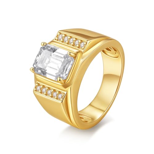 ZUOHUI Hip Hop S925 Sterling Silber 3 Karat Smaragdschliff Moissanit Unisex Ring - 7x9mm Herzen & Pfeile Ehering, Stapelbarer Statement Ring for Männer & Frauen, Jubiläumsgeschenk(Gold,10) von ZUOHUI