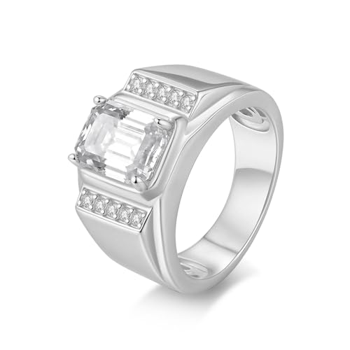 ZUOHUI Hip Hop S925 Sterling Silber 3 Karat Smaragdschliff Moissanit Unisex Ring - 7x9mm Herzen & Pfeile Ehering, Stapelbarer Statement Ring for Männer & Frauen, Jubiläumsgeschenk(Silver,12) von ZUOHUI