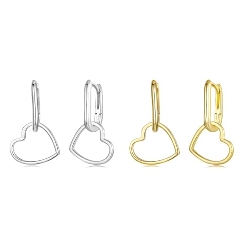 ZUOHUI Huggie-Ohrringe aus S925-Sterlingsilber mit hohlem Herz for Damen – hypoallergene französische Rückseite, leichte Creolen in U-Form (1,4 g), bereit for Verschenken im Alltag und auf Partys(2 pa von ZUOHUI