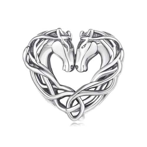 ZUOHUI Keltischer Zwillingspferde-Charm aus S925 Sterlingsilber | Kompatibel mit Pandora-Armbändern | Spirituelles Geschenk for Frauen, Schwestern (1,0 cm) von ZUOHUI