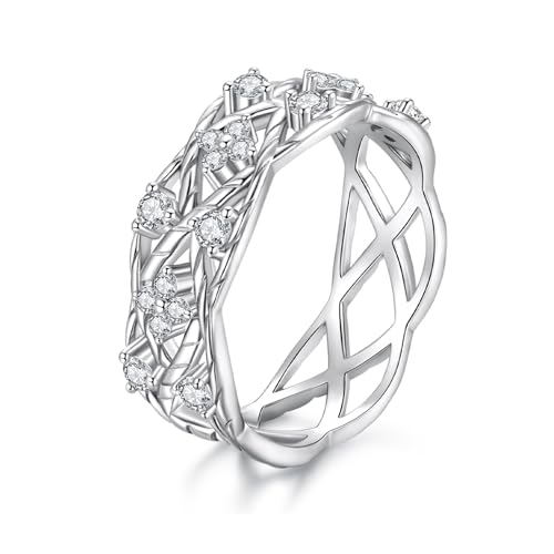 ZUOHUI Kleeblatt-Ring aus Sterlingsilber mit Moissanit-Steinen – stapelbarer Damen-Modering for den Alltag und besondere Anlässe (S925)(8) von ZUOHUI