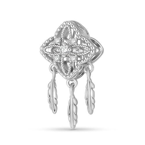 ZUOHUI Kleeblatt-Traumfänger-Charm aus 925er Sterlingsilber – hohles vierblättriges Design for die DIY-Schmuckherstellung, Pandora-Armbänder und Geschenke for Frauen (Mutter, Schwester, Tochter) von ZUOHUI