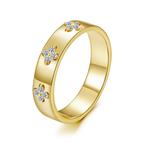 ZUOHUI Lucky Clover 925 Sterling Silber vergoldeter Moissanit-Ring – Stapelbarer Ehering for Damen | Jubiläums- und Verlobungsring-Set (Größe 6–9 US)(9) von ZUOHUI