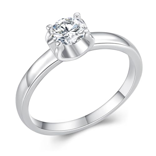 ZUOHUI Moissanit-Ring aus 925er Sterlingsilber mit Weißgoldbeschichtung – Stapelbarer Ehering for Frauen | Verlobungs- und Jubiläumsring in den US-Größen 6/7/8(6) von ZUOHUI