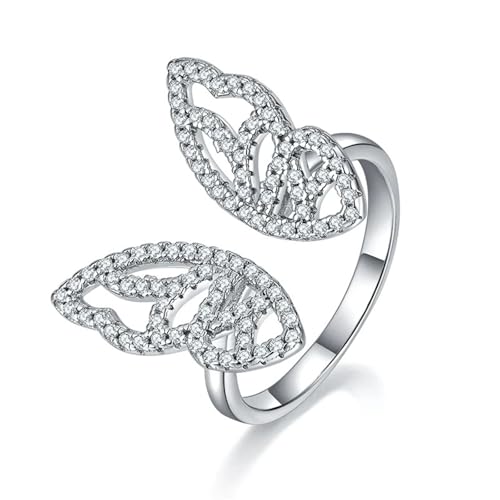 ZUOHUI Offener Moissanit-Ring mit Schmetterlingsmotiv aus S925 Sterlingsilber – verstellbarer Unisex-Ring for Verlobung, Jahrestag und Stapeln, geeignet for Männer und Frauen(7) von ZUOHUI
