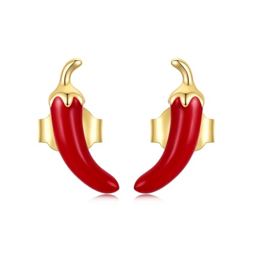 ZUOHUI Ohrstecker aus S925-Sterlingsilber – Design mit roten Chilischoten, hypoallergen for empfindliche Haut, geschenkfertig for den Alltag und Partys (Modeschmuck for Damen) von ZUOHUI