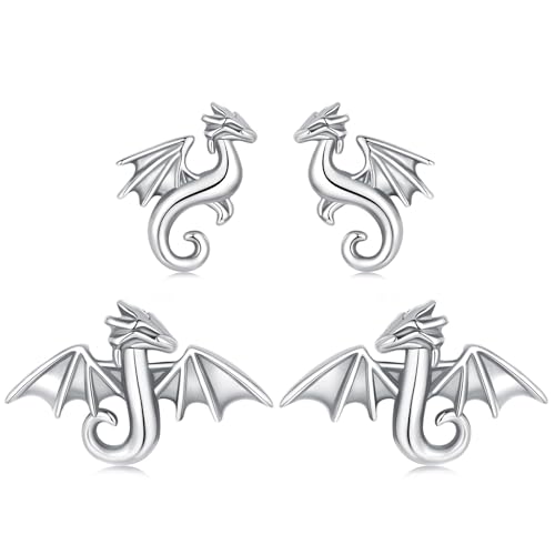 ZUOHUI Ohrstecker mit Mini-Drachen-Motiv aus S925 Sterlingsilber – hypoallergene kleine Creolen for Damen, süßer Tierschmuck for den Alltag und als Geschenk(2 pairs) von ZUOHUI