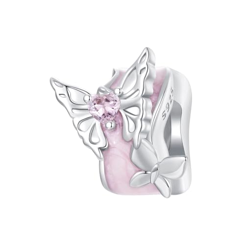 ZUOHUI Original BSC991, 925er-Sterlingsilber, Frühlings-Rosa-Schmetterling, Gummi-Abstandshalter-Charms for Pandora-Armband-Halsketten for Damen-Geburtstagsgeschenke von ZUOHUI