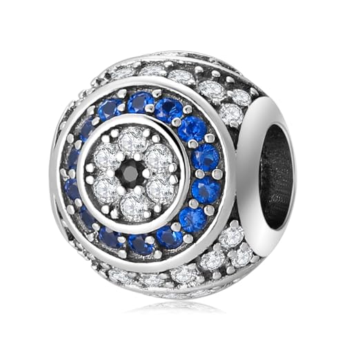 ZUOHUI S925-Anhänger mit bösem Blick aus Sterlingsilber mit blauem Zirkonia | Kompatibel mit Pandora-Armbändern | DIY-Schmuck und Schutzgeschenk for Frauen, Schwester (1,0 cm)(PC0222) von ZUOHUI