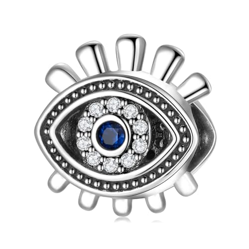 ZUOHUI S925-Anhänger mit bösem Blick aus Sterlingsilber mit blauem Zirkonia | Kompatibel mit Pandora-Armbändern | DIY-Schmuck und Schutzgeschenk for Frauen, Schwester (1,0 cm)(PC0293) von ZUOHUI
