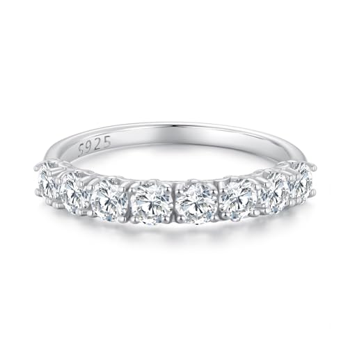 ZUOHUI S925 Sterling Silber Blumen Moissanit Bandring for Damen, 0,1 ct funkelnder Stapelring for den Alltag und besondere Anlässe(Silver,8) von ZUOHUI