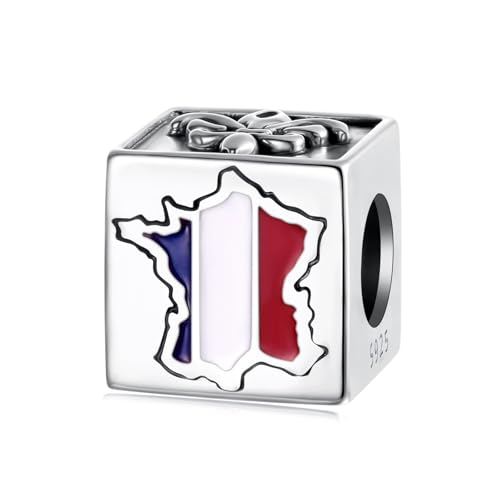 ZUOHUI S925 Sterling Silber Damen Perlen Charms - USA Polen Italien Frankreich Souvenir Würfel Perlen for DIY Schmuckherstellung & Pandora Armbänder, Geschenk for Sie(SCC3167) von ZUOHUI
