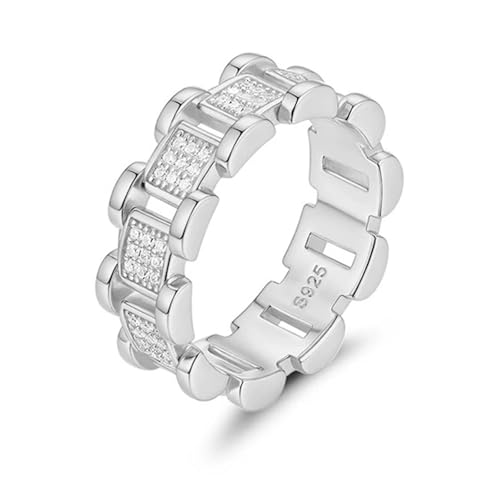 ZUOHUI Silberner Kettensternring – Unisex-Ring aus S925er Sterlingsilber im Hip-Hop-Stil mit Moissanit, geeignet for Stapeln von Ringen, for den täglichen Gebrauch im Büro und besondere Anlässe wie Ju von ZUOHUI