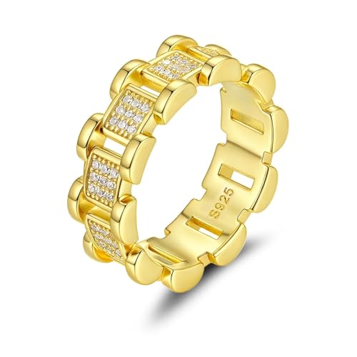 ZUOHUI Silberner Kettensternring – Unisex-Ring aus S925er Sterlingsilber im Hip-Hop-Stil mit Moissanit, geeignet for Stapeln von Ringen, for den täglichen Gebrauch im Büro und besondere Anlässe wie Ju von ZUOHUI