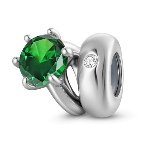 ZUOHUI Solitär-Ring-Perlenanhänger aus S925er Sterlingsilber mit rundem Geburtsstein for Damen, for Armbänder und Halsketten von Pandora, Biagi oder Chamilia(May: green) von ZUOHUI