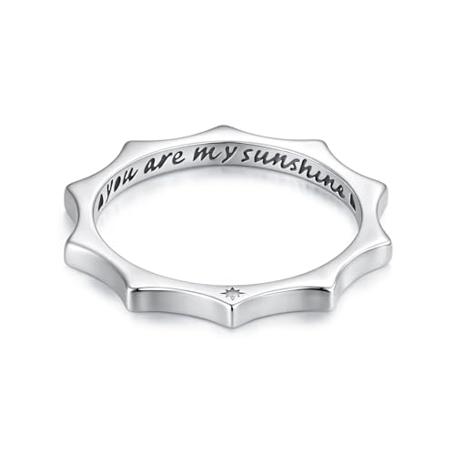 ZUOHUI Sonnengravur „You Are My Sunshine“ S925 Sterling Silber Ring – Stapelbarer Damenring, Jubiläums- und Hochzeitsgeschenk, hypoallergener Statement-Schmuck(7) von ZUOHUI