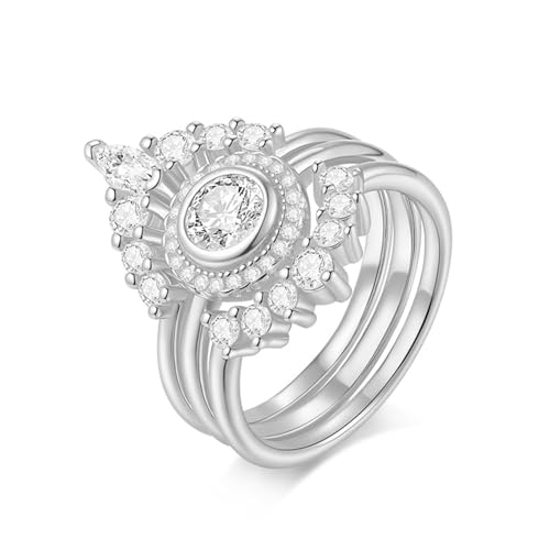 ZUOHUI Star Overlap Vow Ring – Unisex-Blumenring aus S925er Sterlingsilber mit 0,2 Karat Marquise-Moissanit for Damen und Herren, geeignet fürs Büro, for Stapeln und for besondere Anlässe wie Jubiläen von ZUOHUI