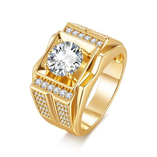 ZUOHUI Verlobungs- und Ehering aus 925er Sterlingsilber mit 2 Karat Moissanit for Damen und Herren – luxuriöse Vier-Krappen-Fassung, Farbe DE, 8 mm Rundschliff, Jubiläumsgeschenk mit Geschenkbox(Gold, von ZUOHUI