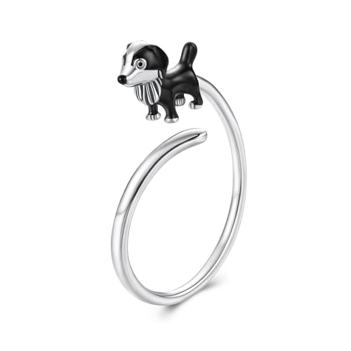 ZUOHUI Verstellbarer Border Collie-Hundering, S925 Sterlingsilber – offener Schmuck for Tierliebhaber for Frauen, süßer stapelbarer Ring for den täglichen Gebrauch und Geschenke for Tierliebhaber von ZUOHUI