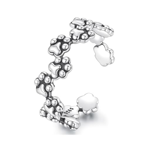 ZUOHUI Verstellbarer Ring aus S925 Sterlingsilber mit Katzenpfotenabdruck for Damen, offenes Design mit Anhänger for Thema Haustier, geeignet for den Alltag und besondere Anlässe von ZUOHUI