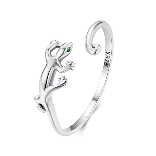 ZUOHUI Verstellbarer offener Gecko-Ring aus Sterlingsilber mit Zirkonia for Damen, stapelbarer Ring for den Alltag, Hochzeiten, Jubiläen von ZUOHUI