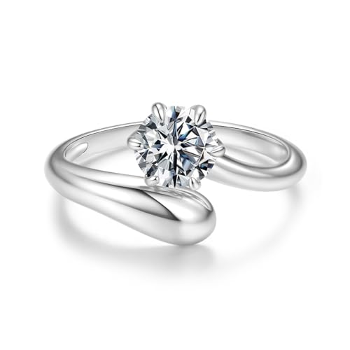 ZUOHUI Verstellbarer offener Ring aus S925 Sterlingsilber mit 1 Karat Moissanit – Eleganter Ehering mit sechs Zinken for Damen und Herren, Unisex-Paarschmuck(Silver) von ZUOHUI