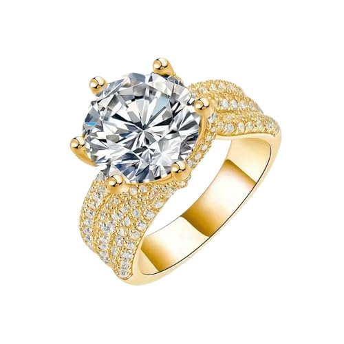 ZUOHUI Vow Star Shine Ring: 5 Karat Moissanit-Ewigkeitsring aus 925er Sterlingsilber, DE-Farbe, Herz- und Pfeilschliff, Unisex-Ehering und Verlobungsring for Männer und Frauen(Gold,5) von ZUOHUI