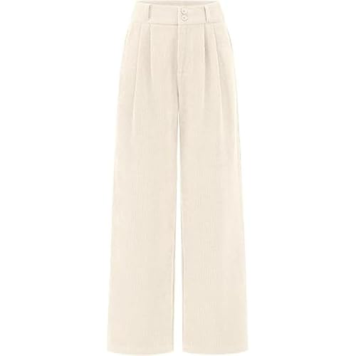 ZUOLAIYIN Corduroy Women High Waist Wide Leg Pants Business Casual Straight Loose Pants Pockets Apricot M von ZUOLAIYIN
