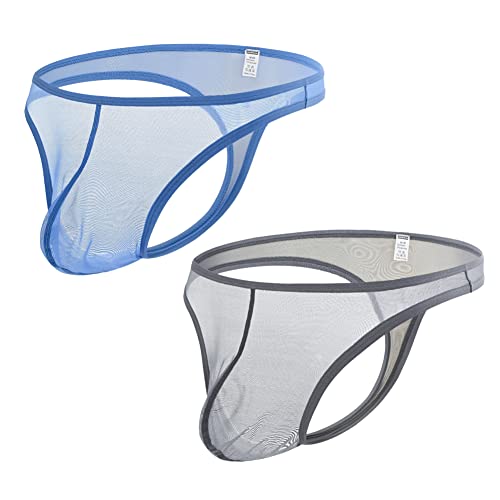 ZUOLAIYIN Herren Jockstrap Thongs Soft Slip T-Rücken Stretch Athletic Unterwäsche Sexy G-String Low Rise Bulge Pouch, 2er-Pack (8178): grau-blau, XXL von ZUOLAIYIN